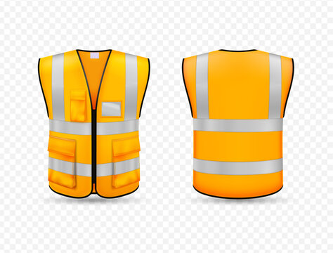 Front and back safety vest orange reflective stripes personal protective equipment