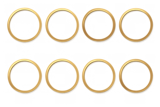 Golden shiny circles illustrating sleek metal frames. Clean graphic elements providing a luxurious border for design