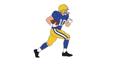 Fototapeta premium A football player in blue and gold runs with the ball