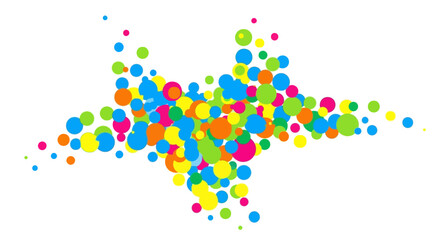A star shape composed of overlapping colorful circles in various sizes