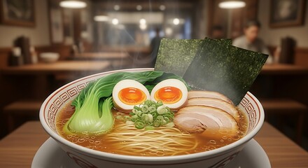 Delicious Bowl of Ramen Noodles with Pork and Egg