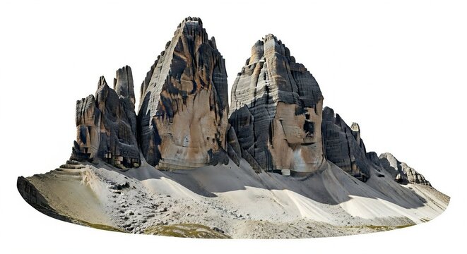 Tre cime di lavaredo, dolomites, italy isolated on white background