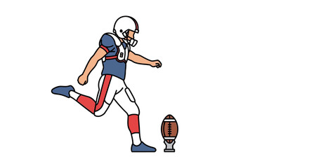 Cartoon of a football player in blue and white about to kick the ball