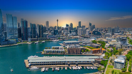 Fototapeta premium 18 November 2025 Panoramic night view of Sydney Harbour and City Skyline of NSW Australia beautiful colourful skies on a beautiful spring day