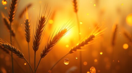 Theme Harvest Festival, Abstract glowing geometry blending with wheat stalks and falling golden leaves.