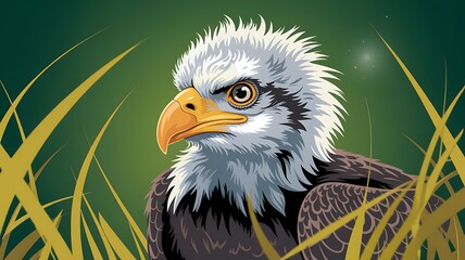Bald eagle head and chest emerging from tall grass digital art bird raptor