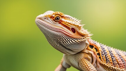 Fototapeta premium Close up of a bearded dragon lizard with spiky scales and orange markings reptile animal
