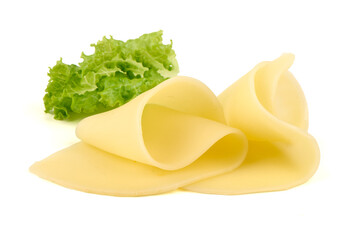 Sliced Cheese with Lettuce, isolated on white background