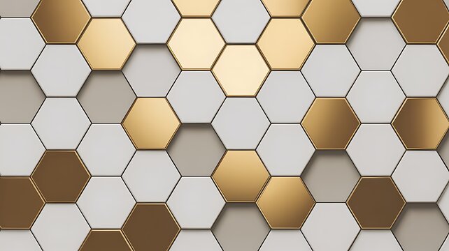 Gold and white hexagonal pattern with subtle gray accents geometric