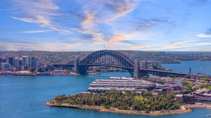 18 November 2025 Panoramic night view of Sydney Harbour and City Skyline of NSW Australia beautiful colourful skies on a beautiful spring day