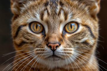 Close-up view of a wild cat showcasing striking features and vibrant eyes in a natural setting