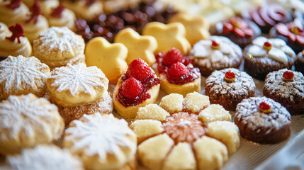 Christmas background with shortbread gingerbread cookies. Traditional Christmas cookies
