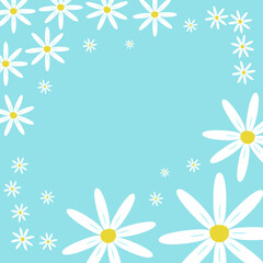 Blue background with white daisies and space for text