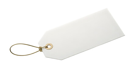 Blank white paper price tag with string against a solid black background