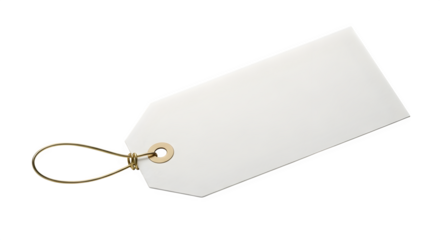 Blank white paper price tag with string against a solid black background