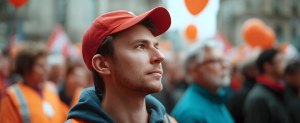 Workers rights activism promoting awareness during a public demonstration event.