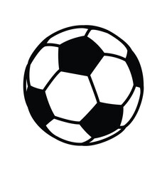 A black and white soccer ball with pentagons and hexagons on a white background simple illustration