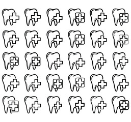 Dental Health Icons: Teeth with Medical Cross Symbols