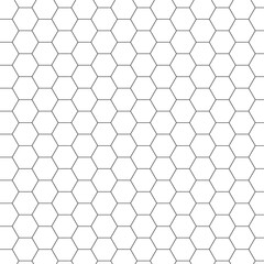 Black thin seamless pattern of hexagons repeating element on transparent background.