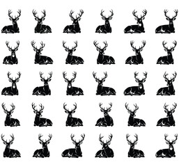 Seamless Pattern of Black Deer Silhouettes