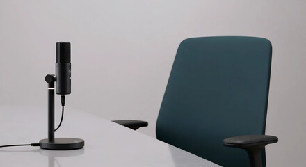 Minimalist Podcast Studio Setup: Microphone and Office Chair