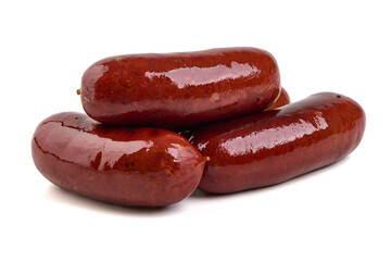 Smoked pork sausages, isolated on white background