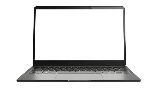 Laptop computer mockup with blank white screen display for website design and application promotion use on transparent background