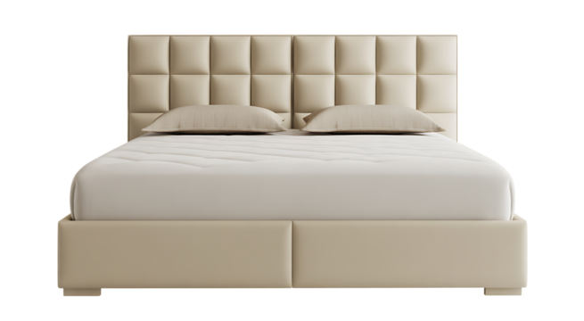 Modern bed with headboard and footboard, white leather or fabric cover isolated  
