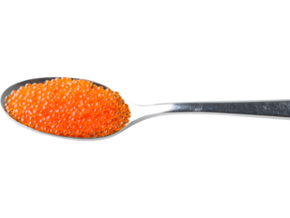 spoon with red caviar isolated on transparent background. Perfect for gourmet, seafood, and luxury food design.