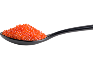 spoon with red caviar isolated on transparent background. Perfect for gourmet, seafood, and luxury food design.