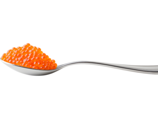spoon with red caviar isolated on transparent background. Perfect for gourmet, seafood, and luxury food design.