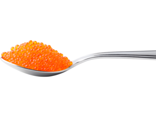 spoon with red caviar isolated on transparent background. Perfect for gourmet, seafood, and luxury food design.