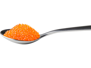 spoon with red caviar isolated on transparent background. Perfect for gourmet, seafood, and luxury food design.