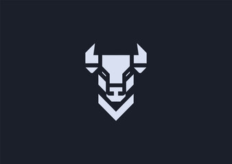 A bold geometric bull logo formed with strong angular shapes and sharp symmetric lines, symbolizing strength, determination, and resilience, crafted as a modern creative vector concept