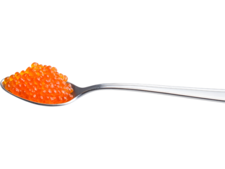 spoon with red caviar isolated on transparent background. Perfect for gourmet, seafood, and luxury food design.