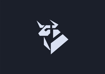 A bold geometric bull logo formed with strong angular shapes and sharp symmetric lines, symbolizing strength, determination, and resilience, crafted as a modern creative vector concept