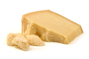 Parmesan Cheese Wedge Pieces, isolated on white background