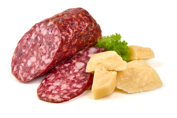 Salami Napoli, Cheese, Lettuce, isolated on white background