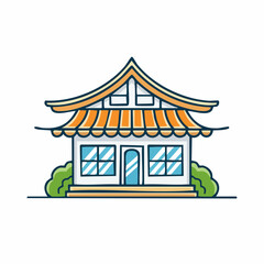 Obraz premium Traditional Japanese shop logo vector with simple wooden frame shapes, minimal curved roof
