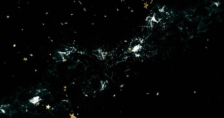 Faint ribbon brightening spurring teal filament branching as gold stars drifting, forming nebula - Powered by Adobe