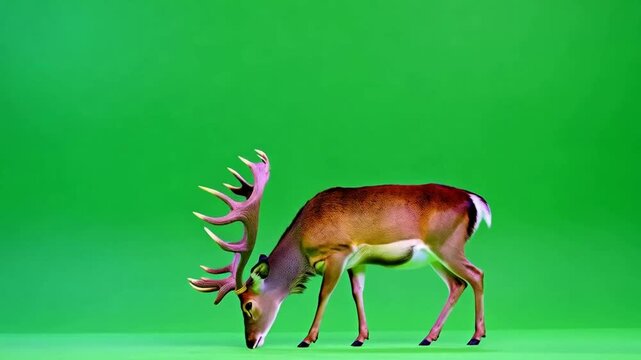 Reindeer with Antlers Grazing - Perfect Green Screen Animal Loop