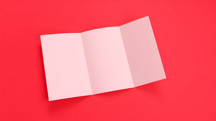 Unfolded blank tri-fold brochure mockup, perfect for showcasing your custom marketing designs, informational pamphlets, or corporate branding elements on a vibrant red background with ample copy space