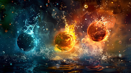 Dynamic Cosmic Explosion with Glowing Planets and Fiery Nebula