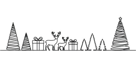 Elegant holiday greeting card design with reindeer and Christmas trees