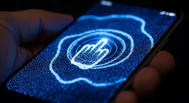 Futuristic Fingerprint Scan on Smartphone Screen