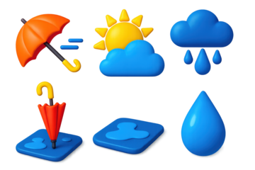 Variety of weather-related icons, including an umbrella, a sun, a cloud