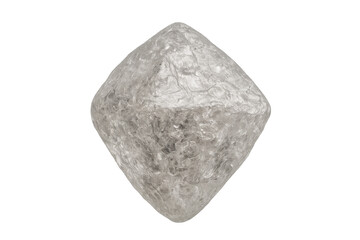 Fototapeta premium Rough white diamond mineral crystal gemstone octahedron with natural texture on transparent background, symbolizing wealth and luxury
