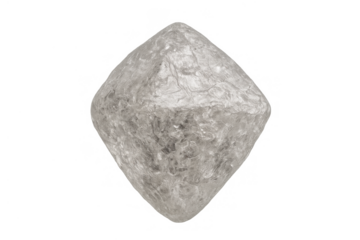 Rough white diamond mineral crystal gemstone octahedron with natural texture on transparent background, symbolizing wealth and luxury