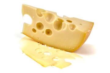 Swiss Cheese Wedge and Slice, isolated on white background