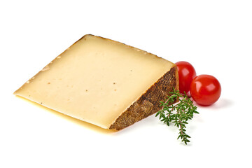 Aged Cheese with Tomatoes and Thyme, isolated on white background